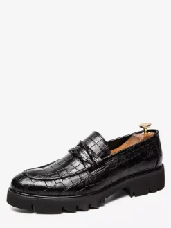 Mens Penny Loafers Slip-on Pointed Toe Brogue Shoes Non Slip Wear Resistant Thick Sole Penny Shoes