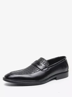 Men's Penny Loafers Slip-On Round Toe Chunky Heel Slip On PU Loafer Shoes For Wedding Prom