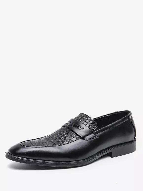 Men's Penny Loafers Slip-On Round Toe Chunky Heel Slip On PU Loafer Shoes For Wedding Prom