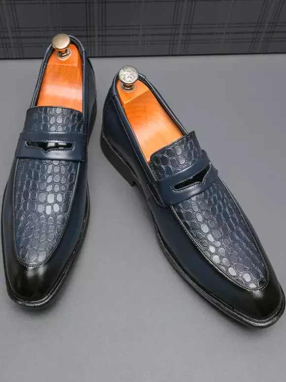 Men's Penny Loafers Slip-On Round Toe Chunky Heel Slip On PU Loafer Shoes For Wedding Prom