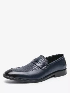 Men's Penny Loafers Slip-On Round Toe Chunky Heel Slip On PU Loafer Shoes For Wedding Prom