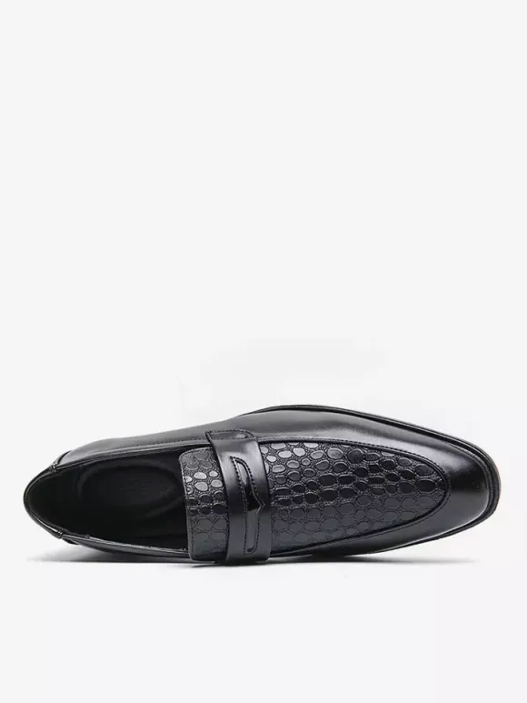 Men's Penny Loafers Slip-On Round Toe Chunky Heel Slip On PU Loafer Shoes For Wedding Prom