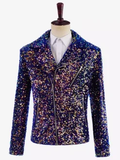 Men's Performing Sequin Stage Costume Top Long Sleeves Retro Costumes