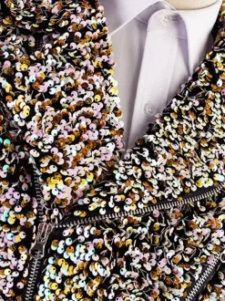 Men's Performing Sequin Stage Costume Top Long Sleeves Retro Costumes
