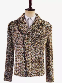 Men's Performing Sequin Stage Costume Top Long Sleeves Retro Costumes