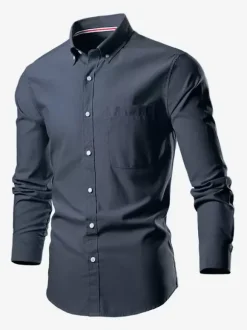 Men's Plus Size Long-Sleeved Shirts Button Down Slim Fit Wedding Shirt