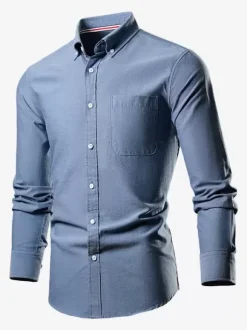 Men's Plus Size Long-Sleeved Shirts Button Down Slim Fit Wedding Shirt