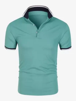 Men's Polo Shirt Summer Short Sleeve T-Shirt Lapel Solid Color Casual Tops