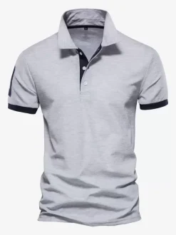 Men's Polo Shirt Turn-Down Collar Short Sleeves Classic Buttons Dark Navy Blue Top