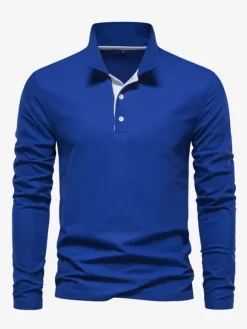 Men's Polo Shirt Turndown Collar Long Sleeves Logos Regular Fit Gray Fashion Polo Shirts