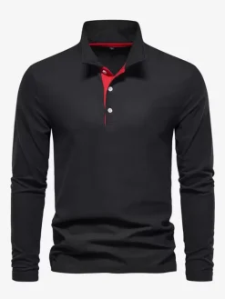 Men's Polo Shirt Turndown Collar Long Sleeves Logos Regular Fit Gray Fashion Polo Shirts