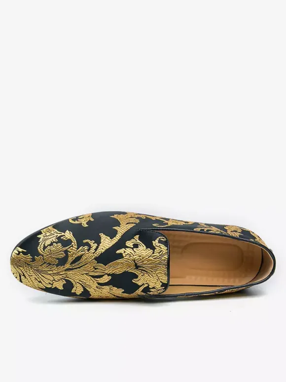 Men's Prom Shoes Satin Round Toe Emboriderd Slip On Shoes