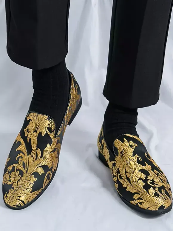 Men's Prom Shoes Satin Round Toe Emboriderd Slip On Shoes