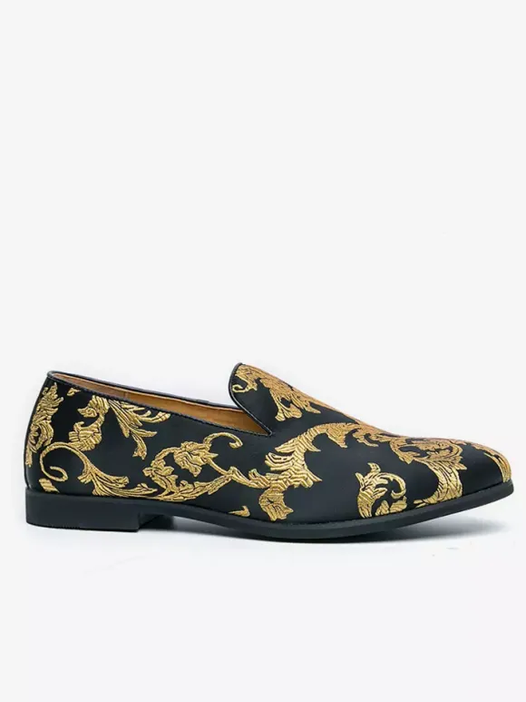 Men's Prom Shoes Satin Round Toe Emboriderd Slip On Shoes