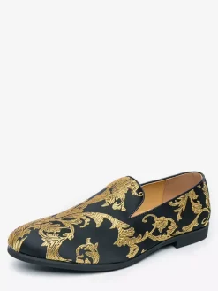 Men's Prom Shoes Satin Round Toe Emboriderd Slip On Shoes