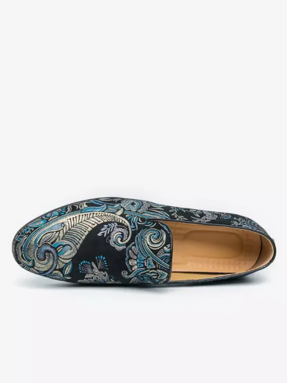 Men's Prom Shoes Satin Round Toe Emboriderd Slip On Shoes