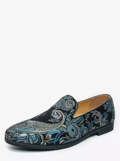 Men's Prom Shoes Satin Round Toe Emboriderd Slip On Shoes