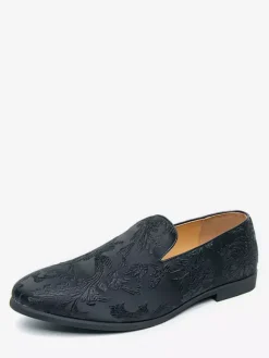 Men's Prom Shoes Satin Round Toe Emboriderd Slip On Shoes