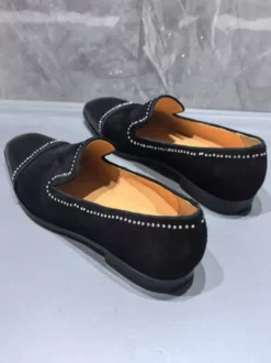 Men's Prom Shoes Square Toe Rhinestones Patchwork Slip On Loafers Dress Shoes