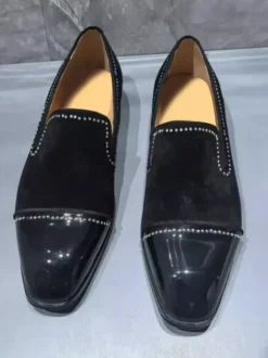 Men's Prom Shoes Square Toe Rhinestones Patchwork Slip On Loafers Dress Shoes