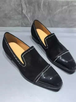 Men's Prom Shoes Square Toe Rhinestones Patchwork Slip On Loafers Dress Shoes