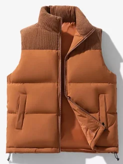 Men's Puffer Vest Outdoor Stand-Up Collar Sleeveless Padded Vest Coats