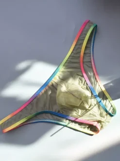 Men's Rainbow Trim Ice Silk Briefs Underwear