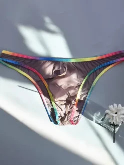 Men's Rainbow Trim Ice Silk Briefs Underwear