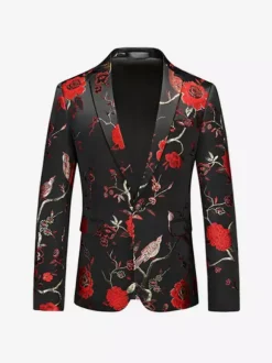 Men's Retro Polyester Long Sleeves Stage Performance Business Casual Suit Top Burgundy