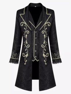Men's Retro Stempunk Long Coat Long Sleeves Embroidery Vintage Victorian Coat