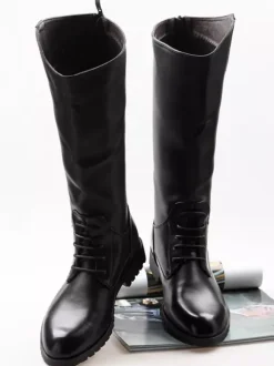 Men's Riding Boots Black Round Toe Lace Up Knee High Boots
