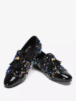 Men's Rivets Loafer Leather Sequins Shoes Slip On Glitter Prom Wedding Shoes