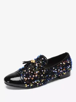Men's Rivets Loafer Leather Sequins Shoes Slip On Glitter Prom Wedding Shoes