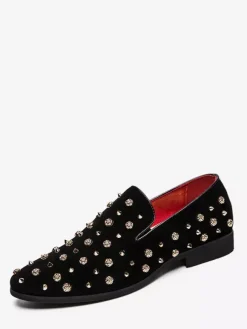 Mens Rivets Loafers Gold Spikes Dress Rivet Suede Leather Floral Easy Slip-On Formal Casual Wedding Party Prom Dancing Flat Penny Shoes
