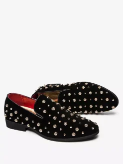 Mens Rivets Loafers Gold Spikes Dress Rivet Suede Leather Floral Easy Slip-On Formal Casual Wedding Party Prom Dancing Flat Penny Shoes