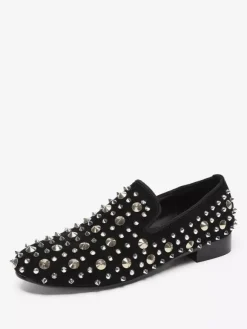 Mens Rivets Loafer Shoes Leather Rivets Slip On Spikes Prom Wedding Shoes