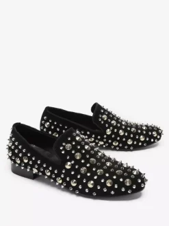 Mens Rivets Loafer Shoes Leather Rivets Slip On Spikes Prom Wedding Shoes