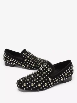 Mens Rivets Loafer Shoes Leather Rivets Slip On Spikes Prom Wedding Shoes