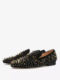 Mens Rivets Loafer Shoes Slip-On Artwork Round Toe Micro Suede Upper Prom Party Wedding Shoes