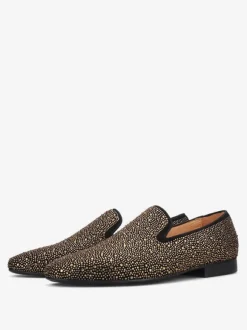 Mens Rivets Loafer Shoes Suede Gold Rhinestone Slip-On Slipper Prom Party Wedding Shoes