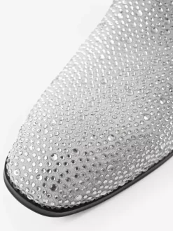 Men's Rivets Loafer Shoes Suede Cold White Crystal Rhinestones Sliiper Slip-On Prom Party Wedding Shoes