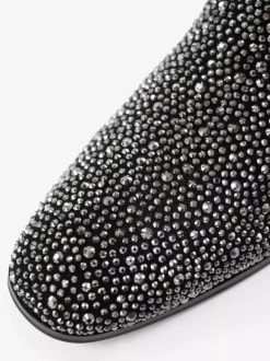 Mens Rivets Loafer Shoes Suede Silver Crystal Rhinestones Slip-On Prom Party Wedding Shoe
