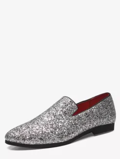 Mens Rivets Loafers Slip-On Pointed Toe Glitter Penny Shoes Tuxedo Suit Dress Prom Shoes