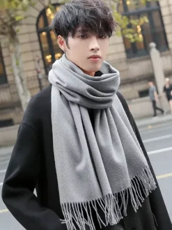 Men’s Scarf Winter Pure Wool Neck Warmer With Tassels