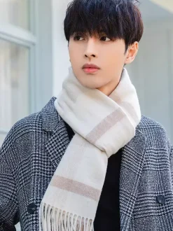Men’s Scarf Winter Pure Wool Neck Warmer With Tassels