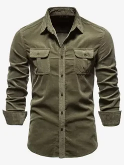 Men's Shirt Cotton Slim Fit Casual Long Sleeve Shirt