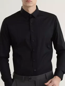 Men's Shirts Elastic Slim Fit Business Casual Shirts Long-Sleeved Formal Shirts