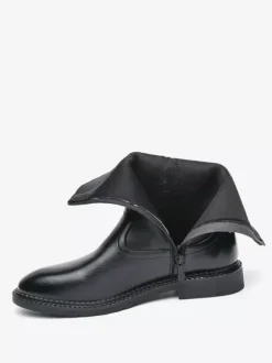 Mens Short Boots Pointed-Toe Leather Zip-Up Boots With Low Heel