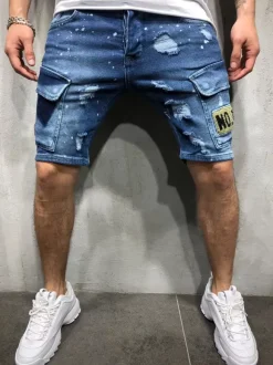 Men's Shorts Distressed Spring Street Wear Light Sky Blue Beach Bottoms