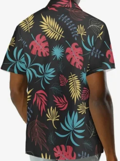 Men's Short-sleeved Casual Shirt Black Tropical Printed Hawaii Top